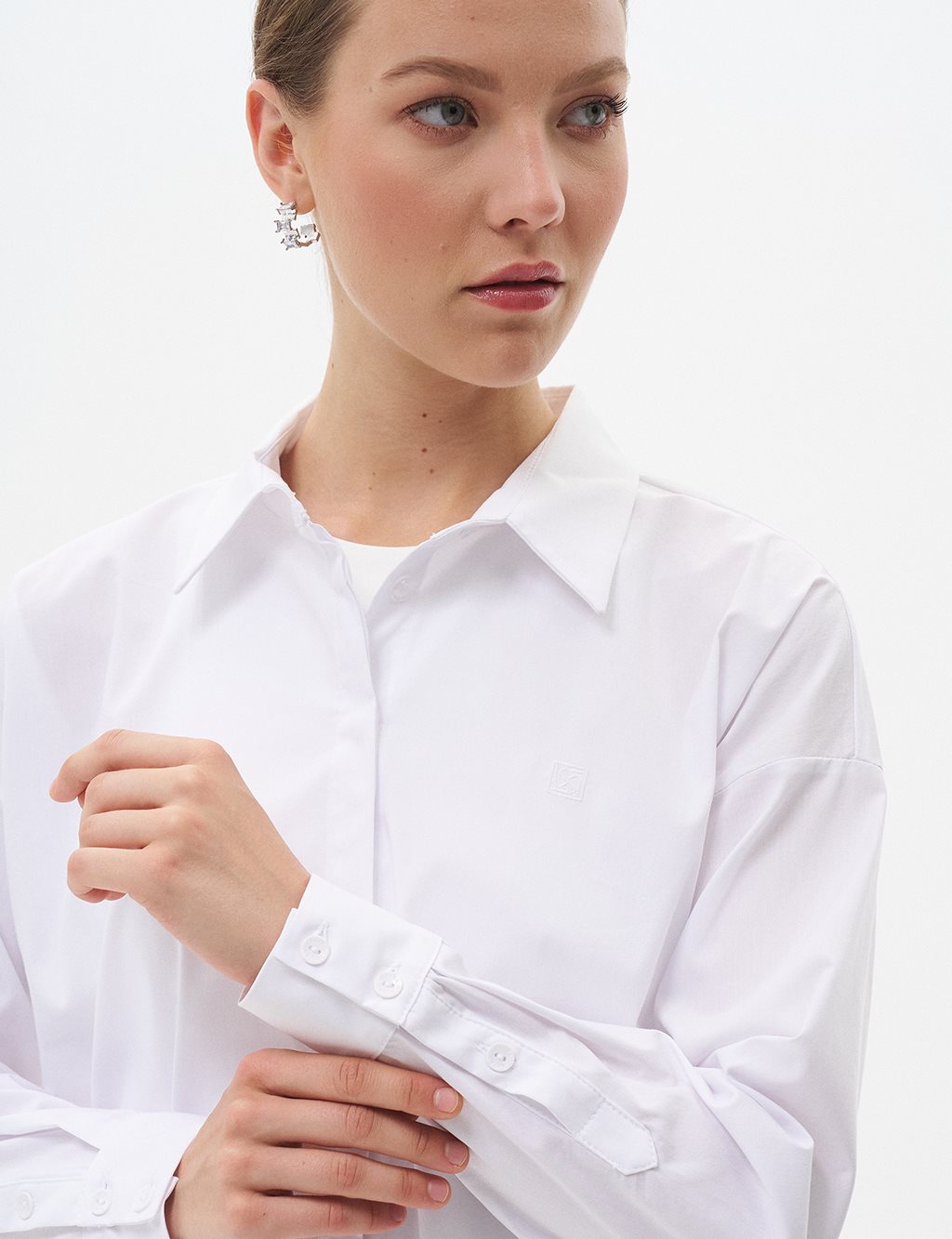 Shirt Collar Basic Poplin Tunic Optical White