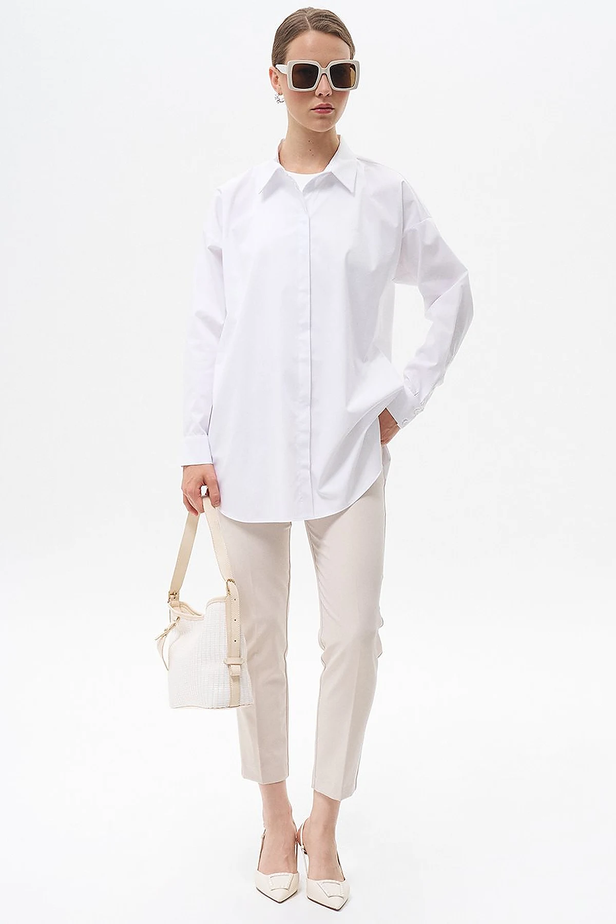 Concealed Placket Cotton Tunic Optical White