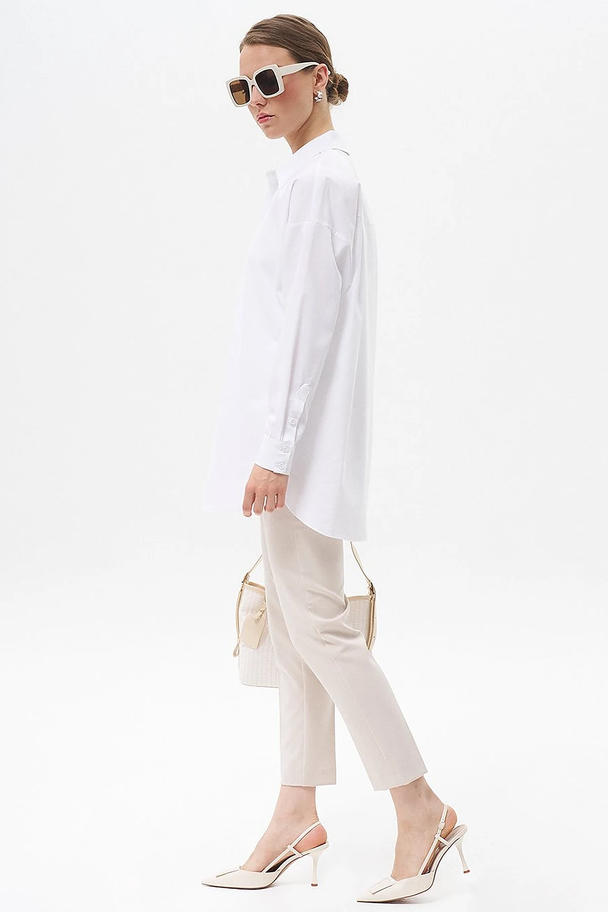 Concealed Placket Cotton Tunic Optical White