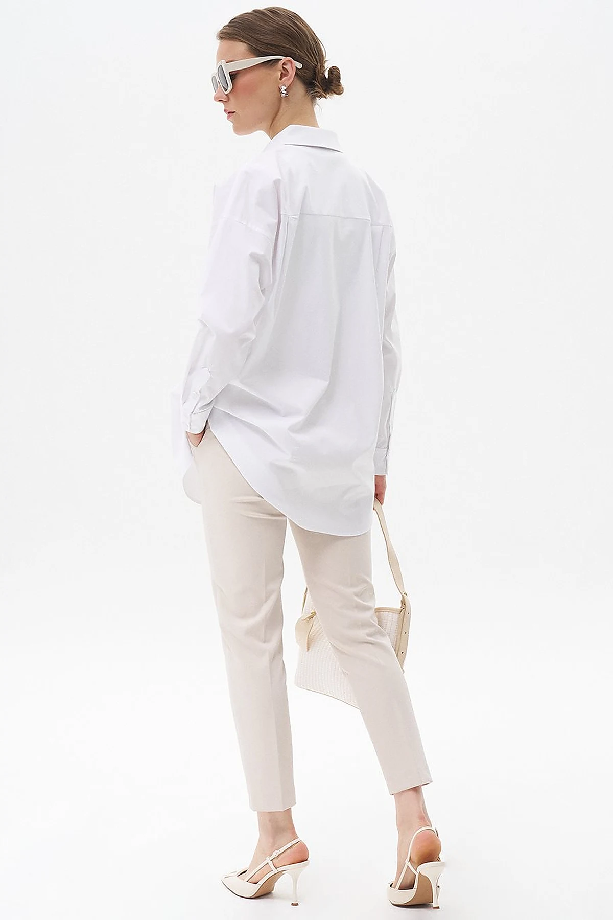 Concealed Placket Cotton Tunic Optical White