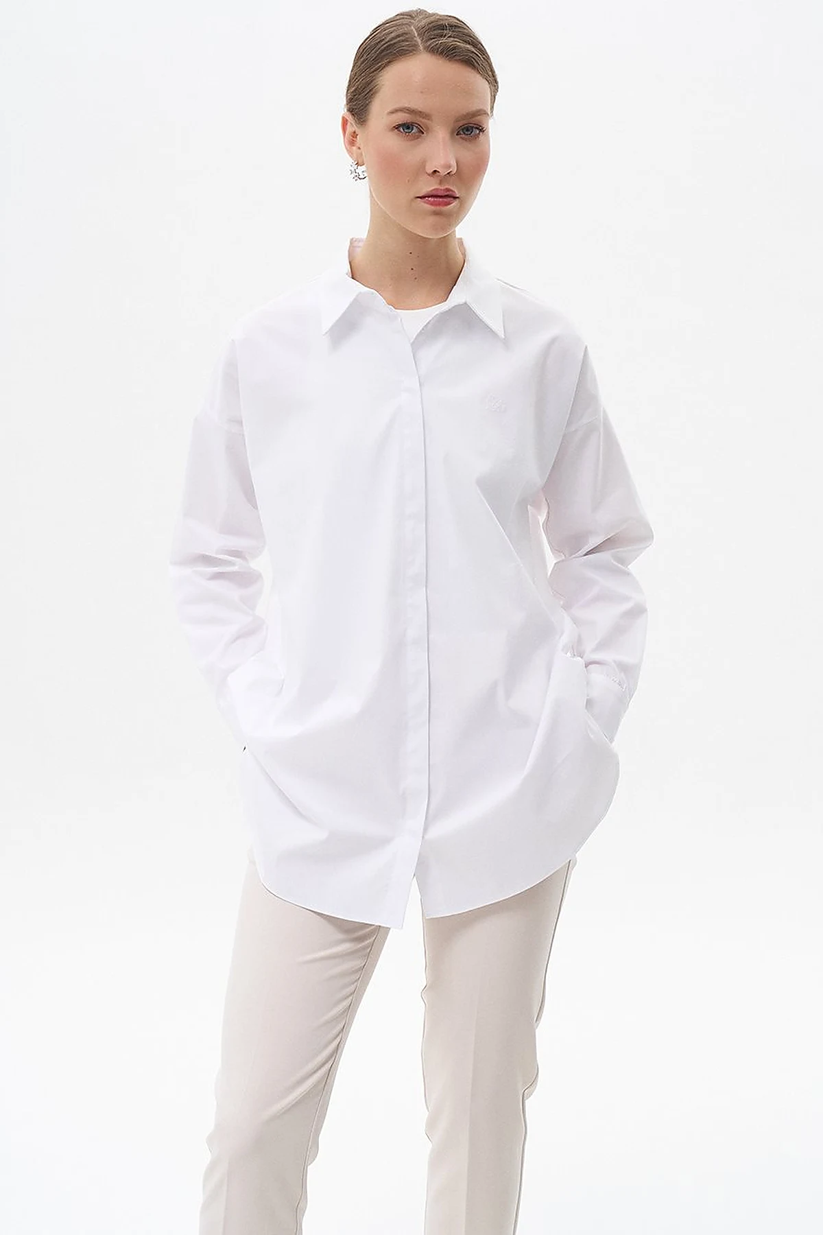 Concealed Placket Cotton Tunic Optical White