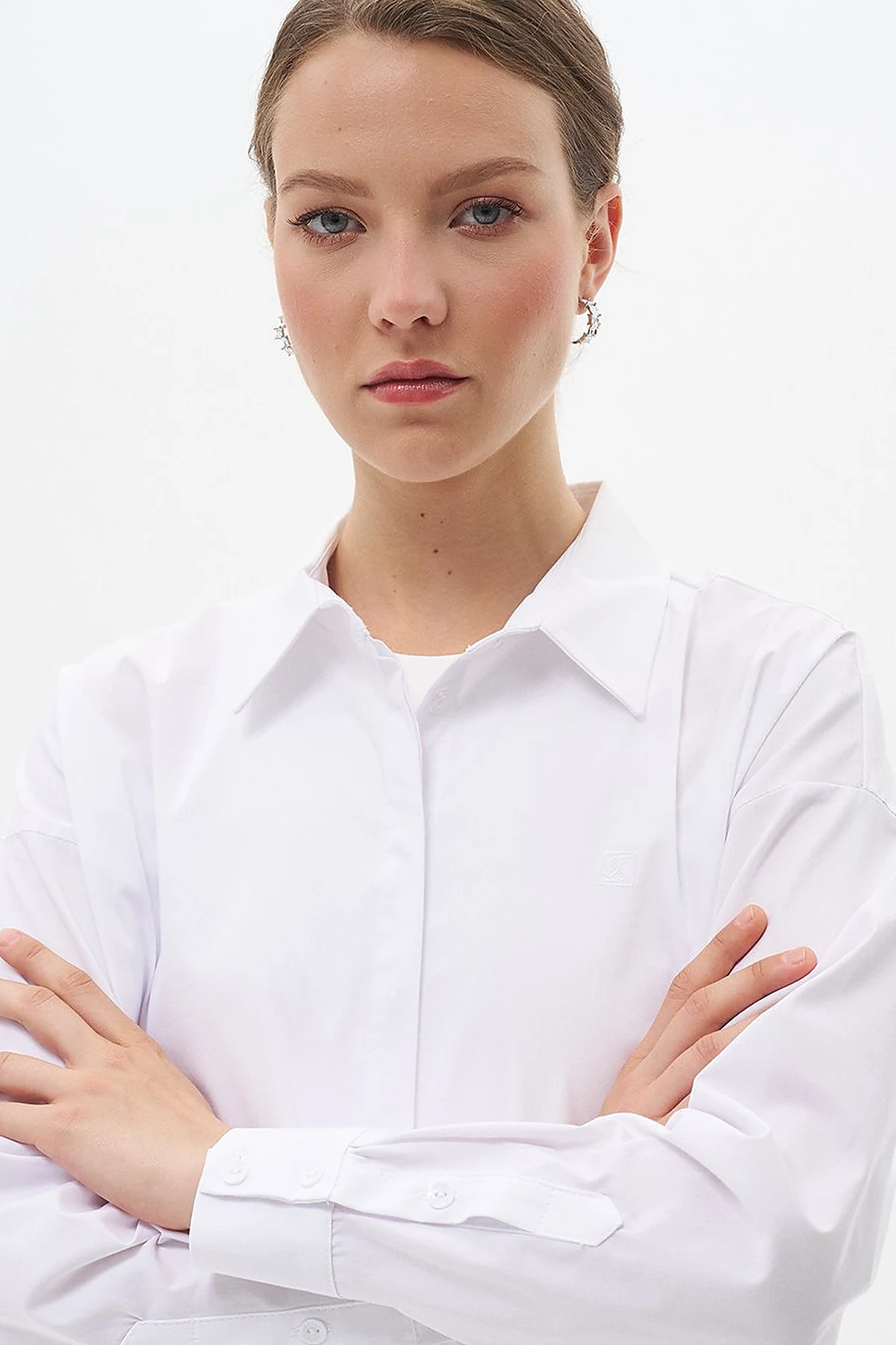 Concealed Placket Cotton Tunic Optical White