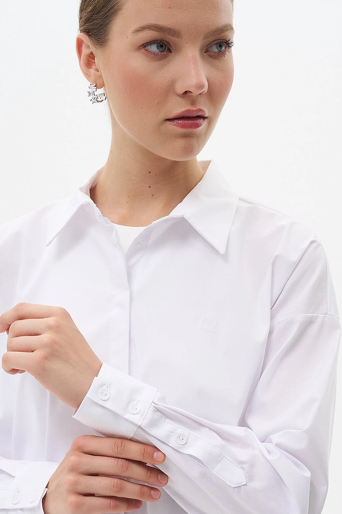 Concealed Placket Cotton Tunic Optical White