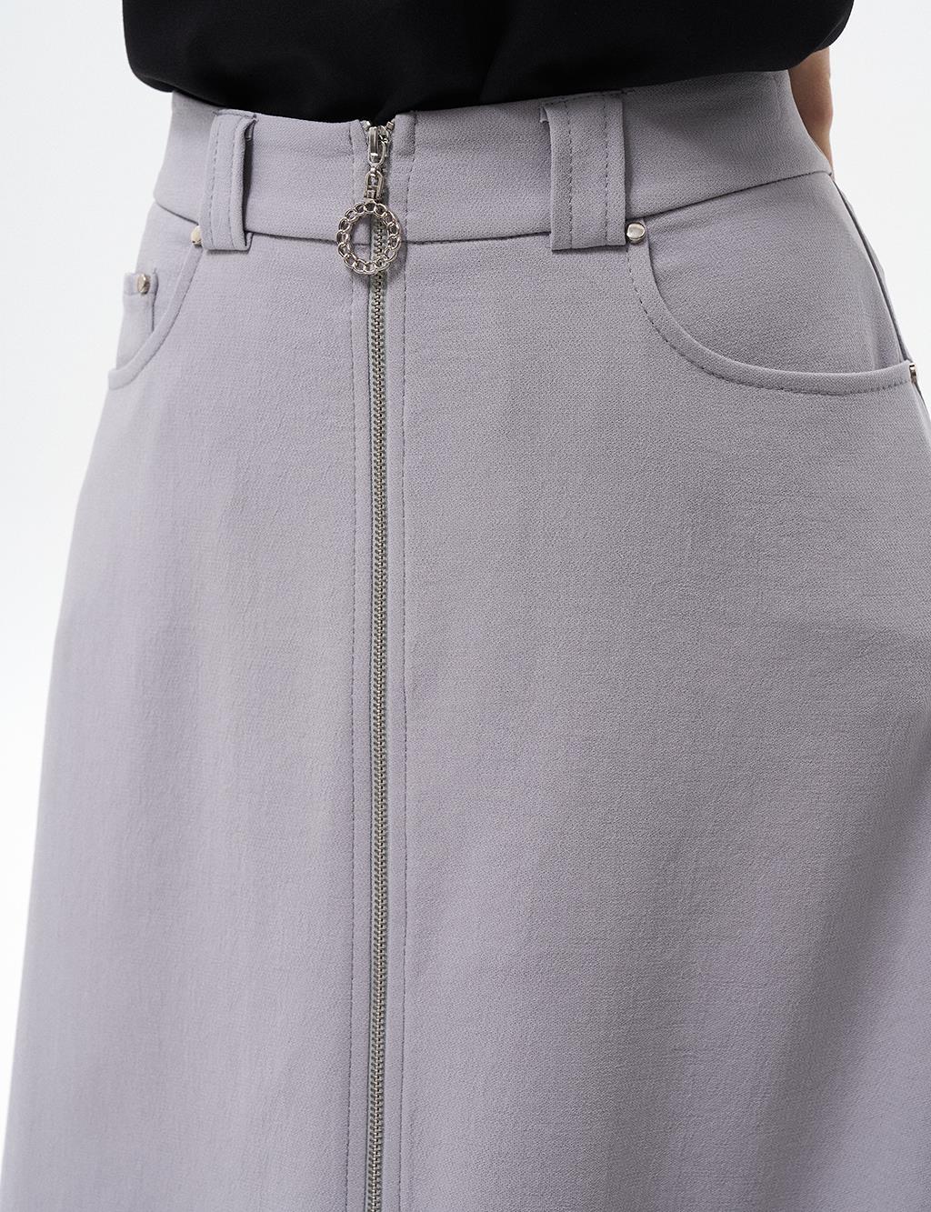 Metal Accessory Flared Skirt Gray