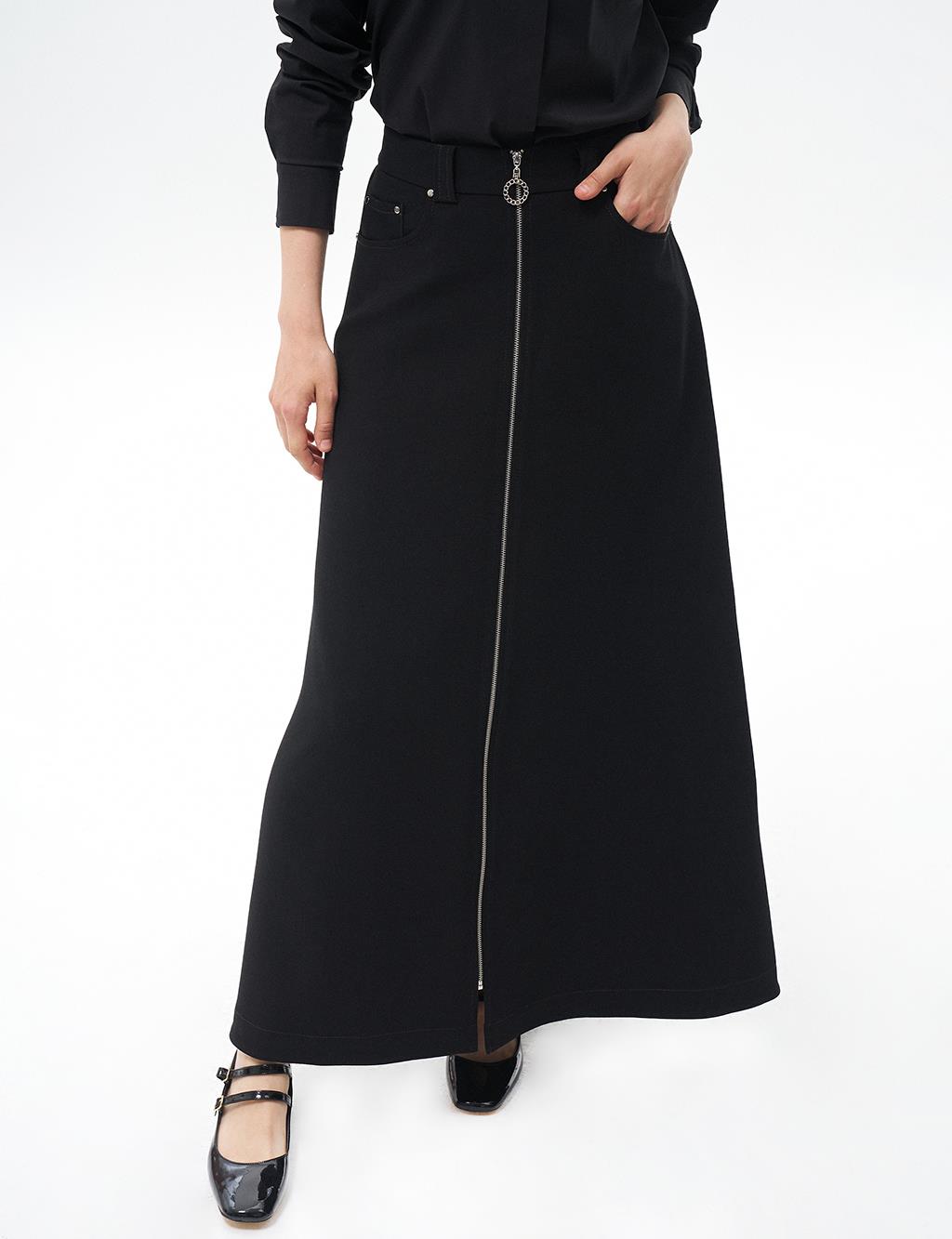 Metal Accessory Flared Skirt Black 