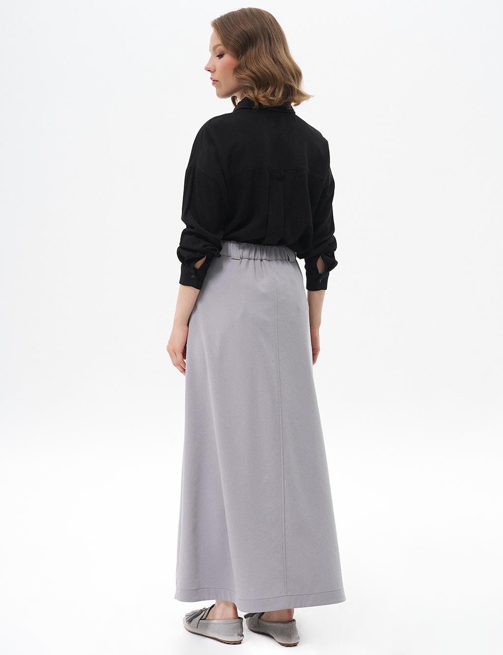 Metal Accessory Flared Skirt Gray