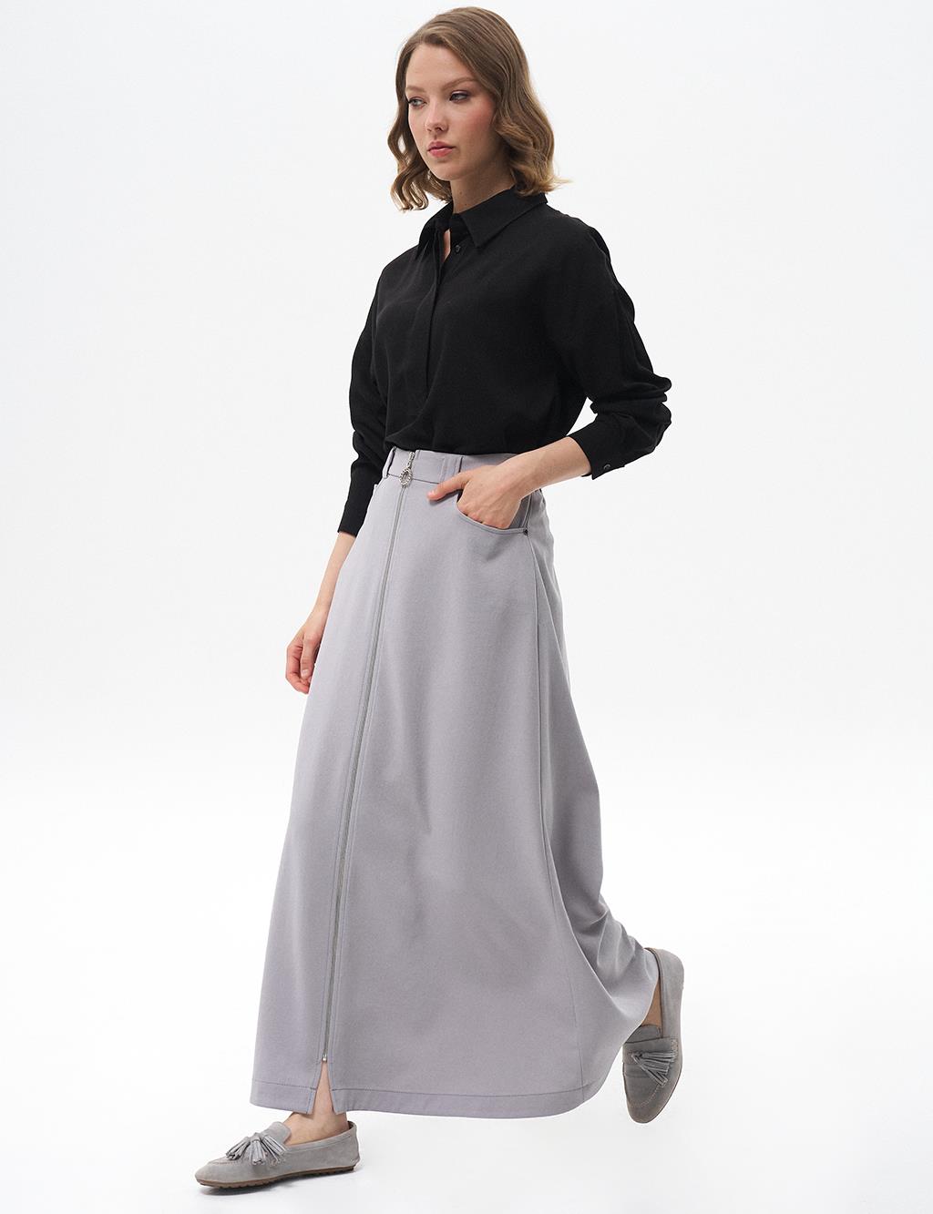 Metal Accessory Flared Skirt Gray