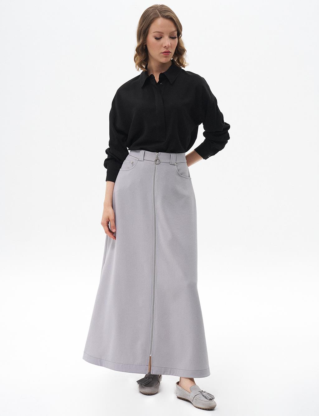 Metal Accessory Flared Skirt Gray