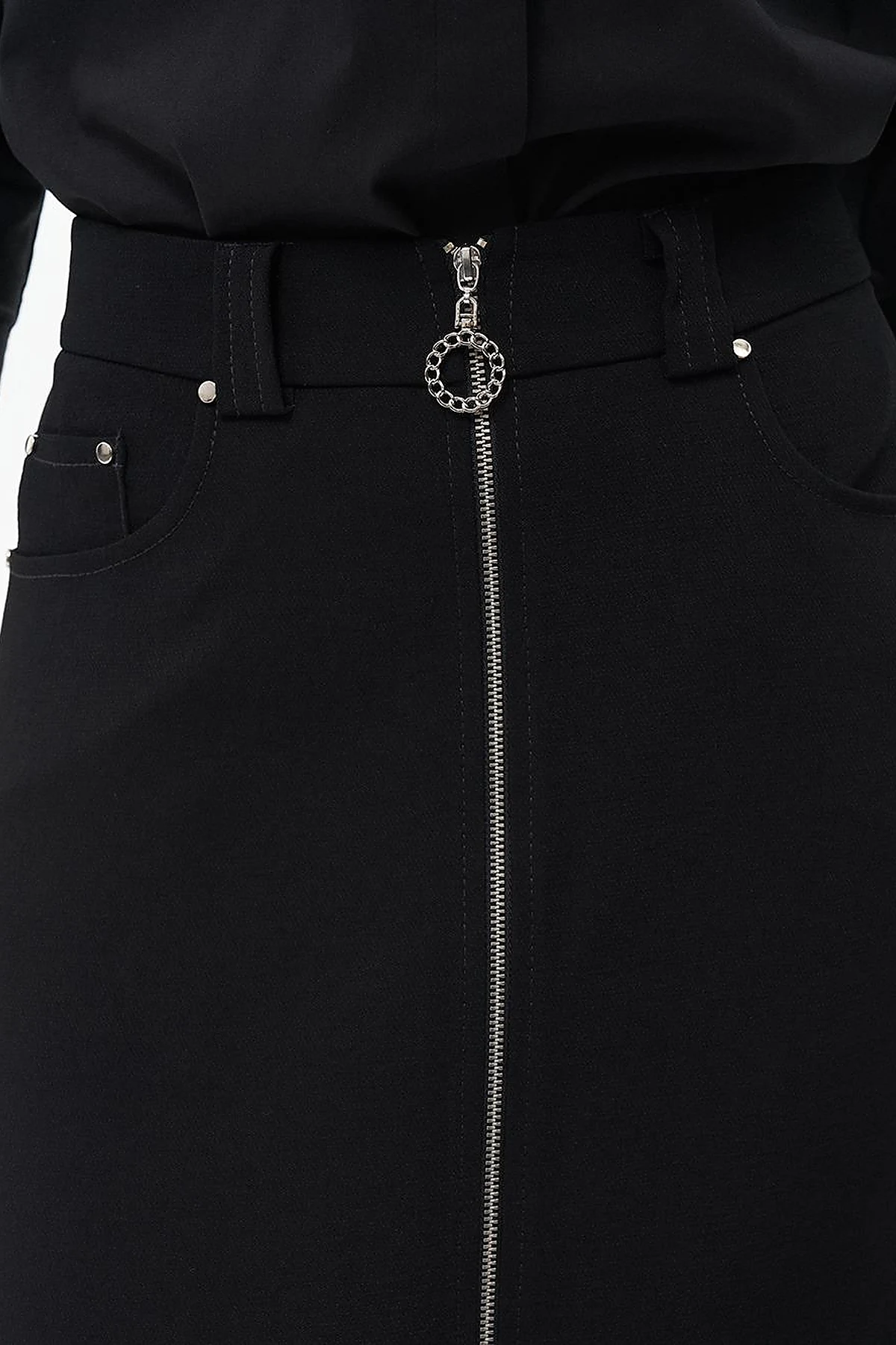 Metal Accessory Flared Skirt Black 