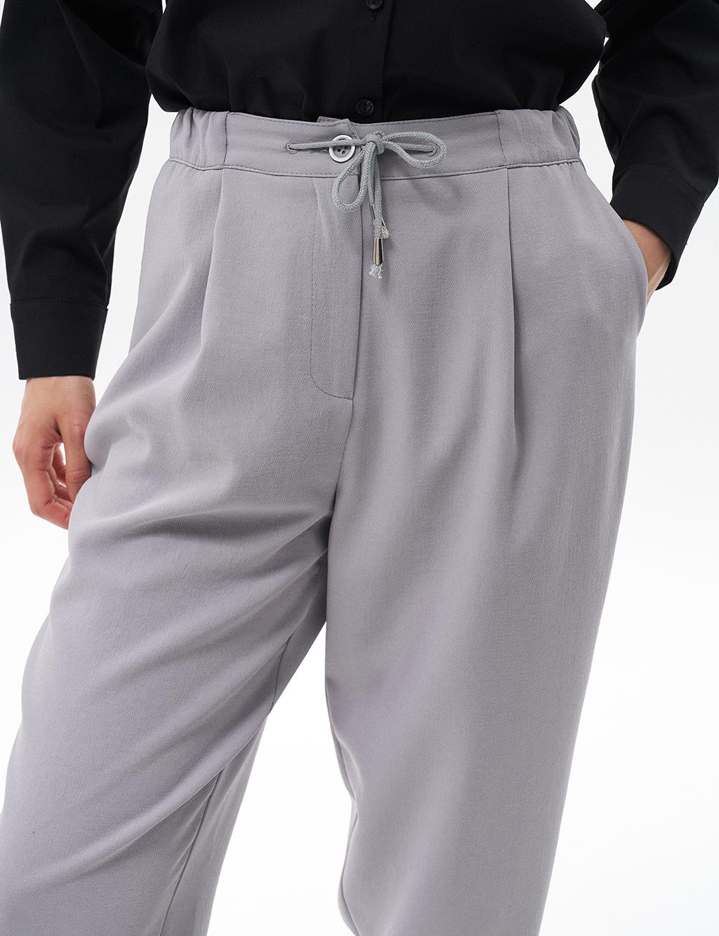 Elastic Waist Carrot Trousers Gray