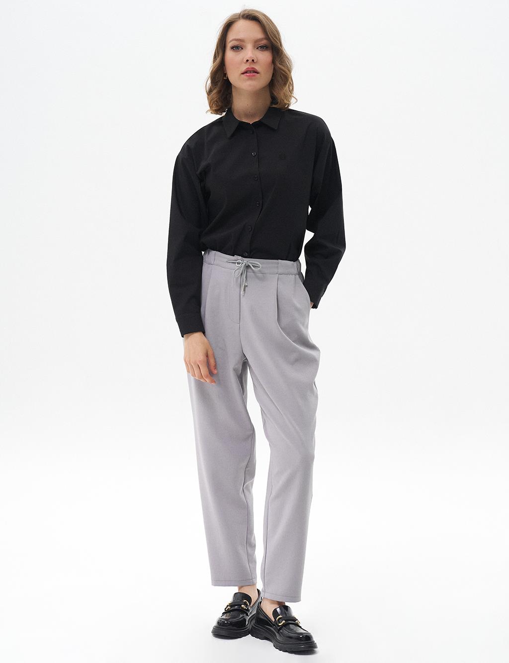 Elastic Waist Carrot Trousers Gray