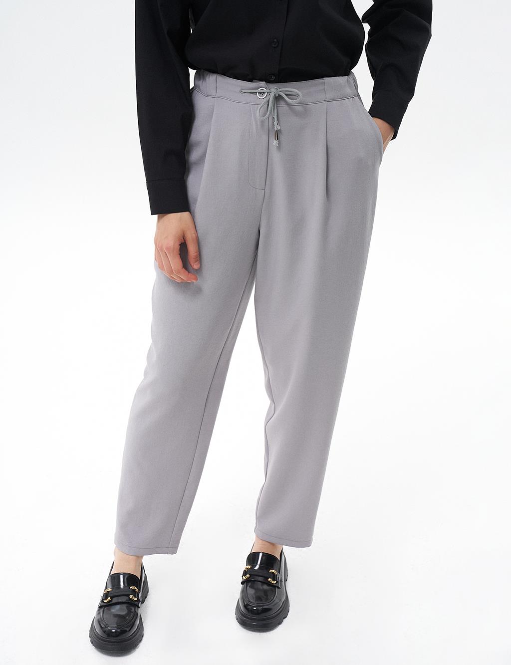 Elastic Waist Carrot Trousers Gray