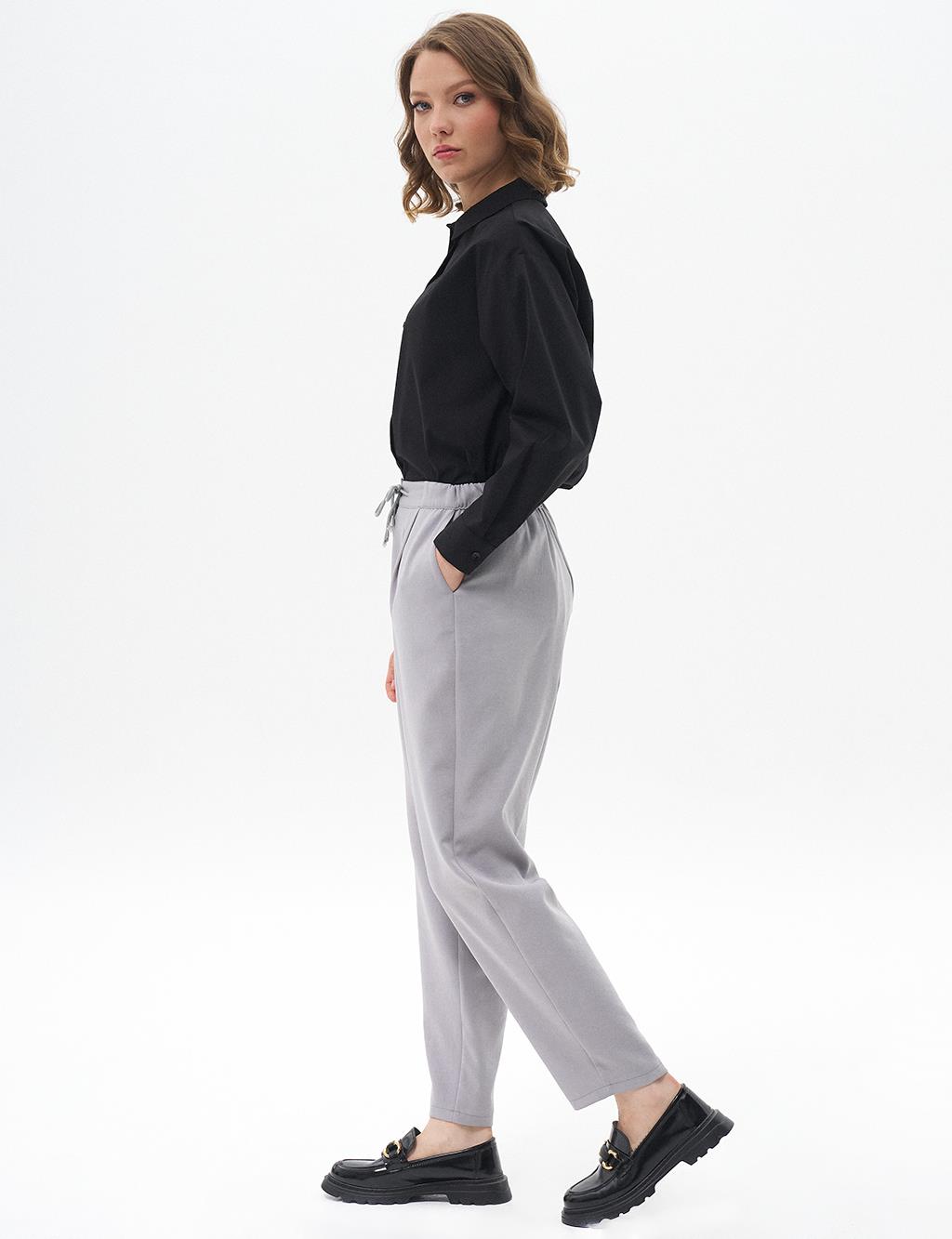 Elastic Waist Carrot Trousers Gray