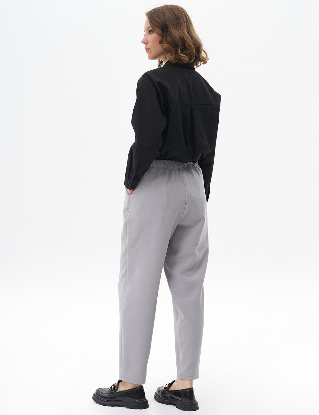 Elastic Waist Carrot Trousers Gray