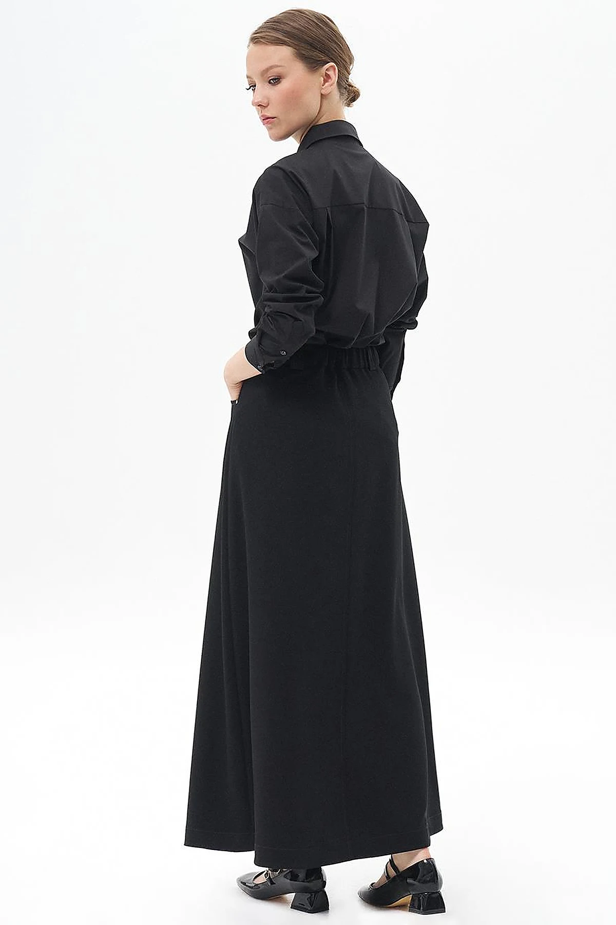 Metal Accessory Flared Skirt Black 