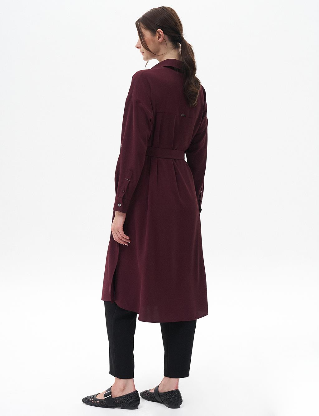 Flap Pocket Long Tunic Claret Red