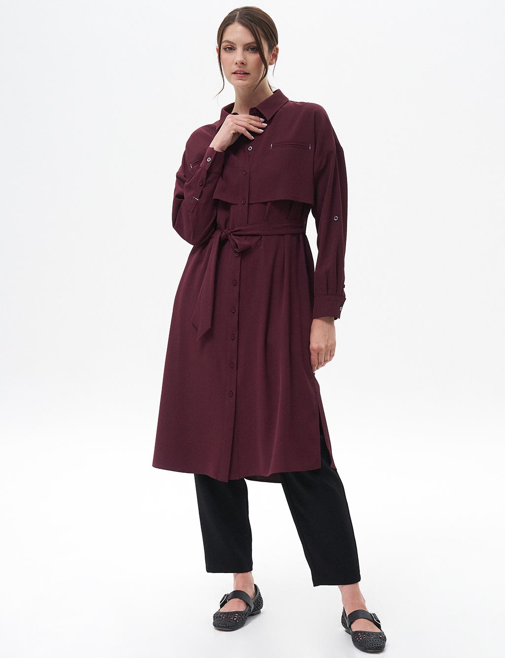 Flap Pocket Long Tunic Claret Red