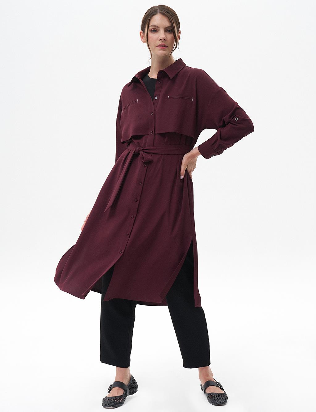 Flap Pocket Long Tunic Claret Red