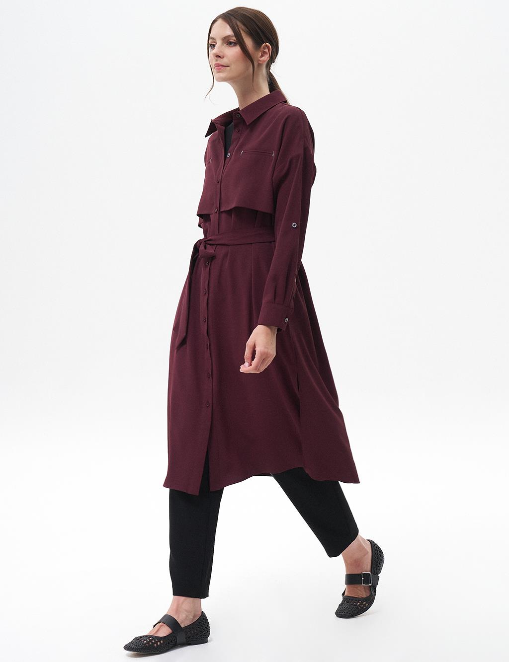 Flap Pocket Long Tunic Claret Red