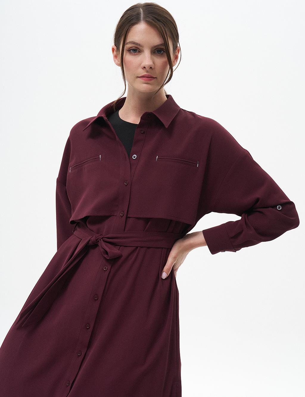 Flap Pocket Long Tunic Claret Red