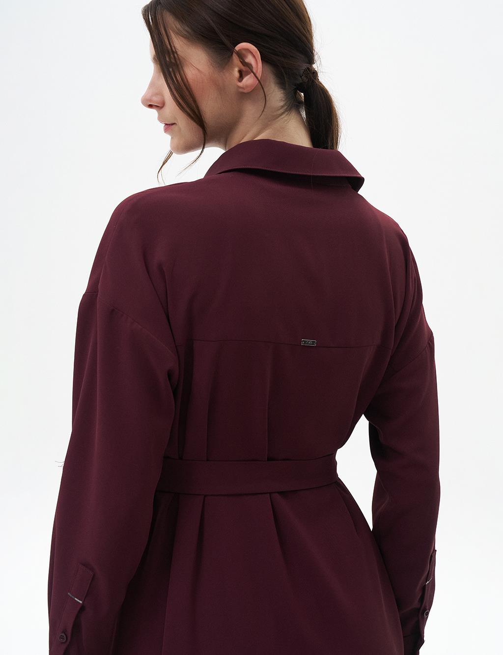 Flap Pocket Long Tunic Claret Red