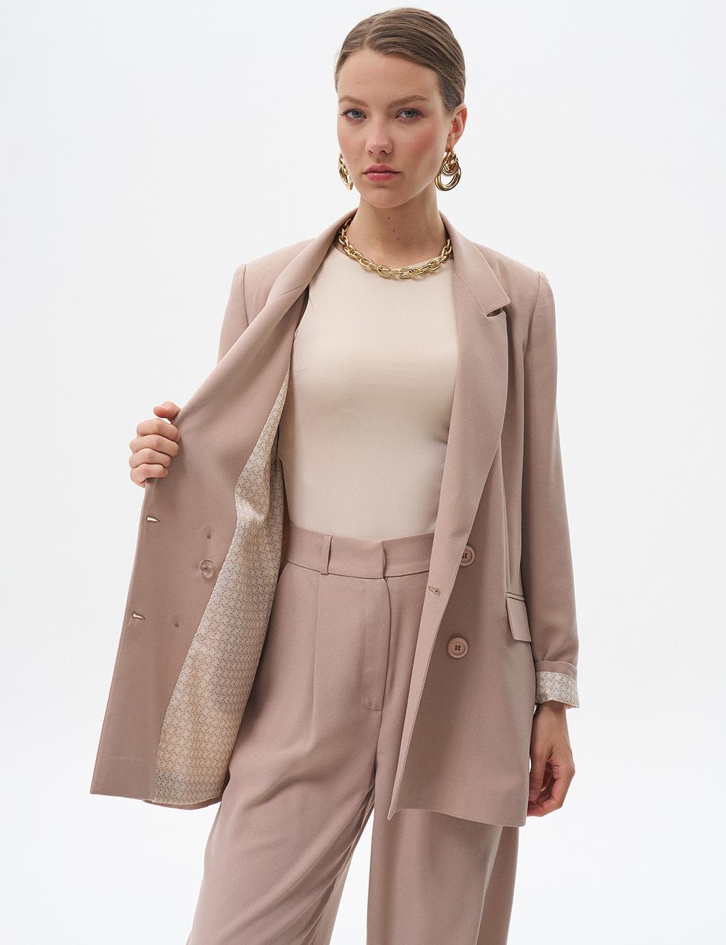 Cover Pocket Crepe Blazer Jacket Beige