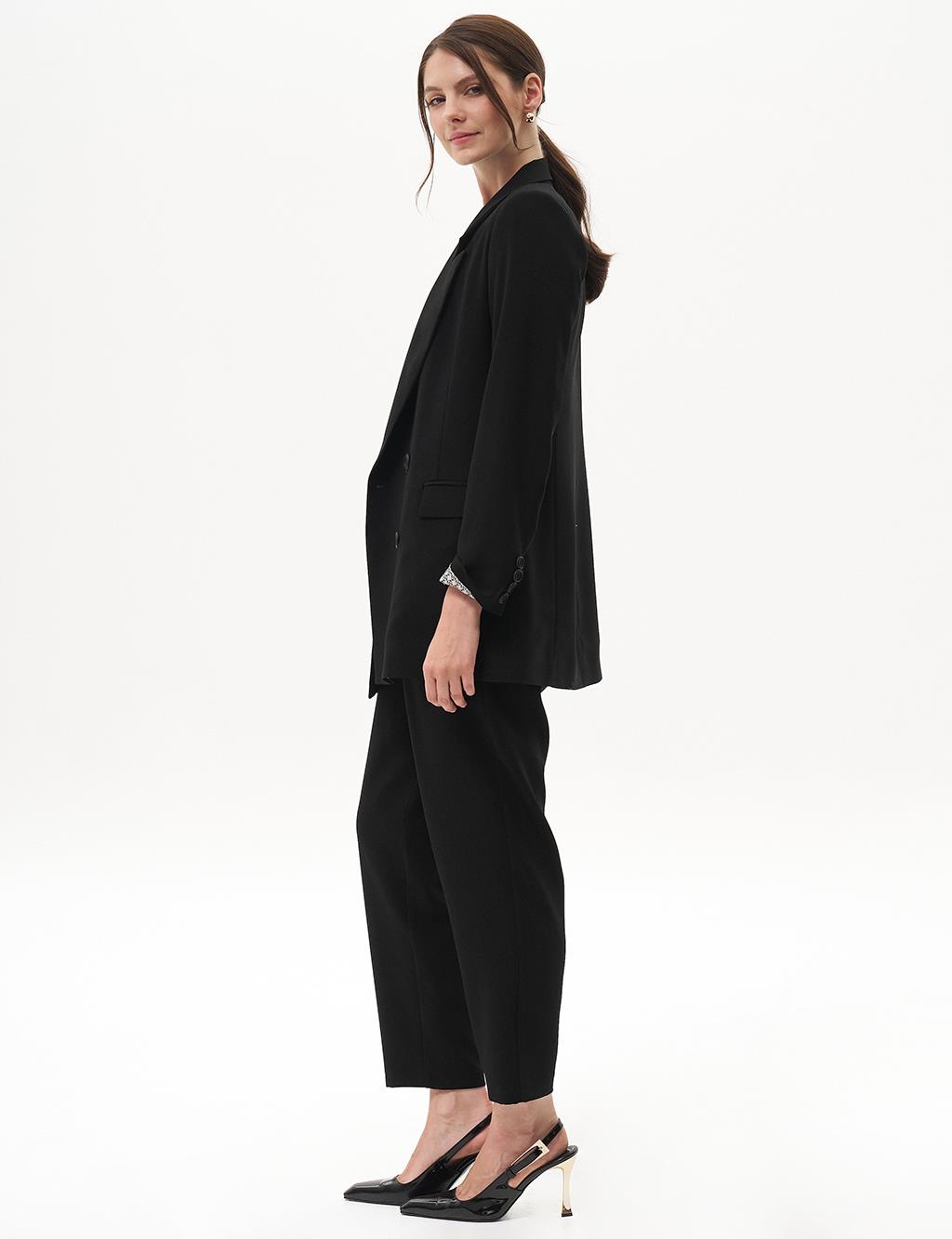 Cover Pocket Crepe Blazer Jacket Black