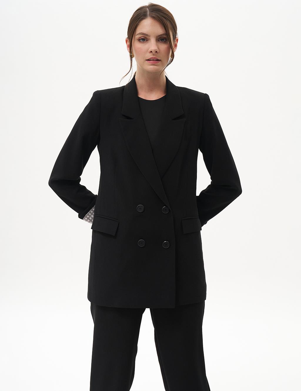 Cover Pocket Crepe Blazer Jacket Black