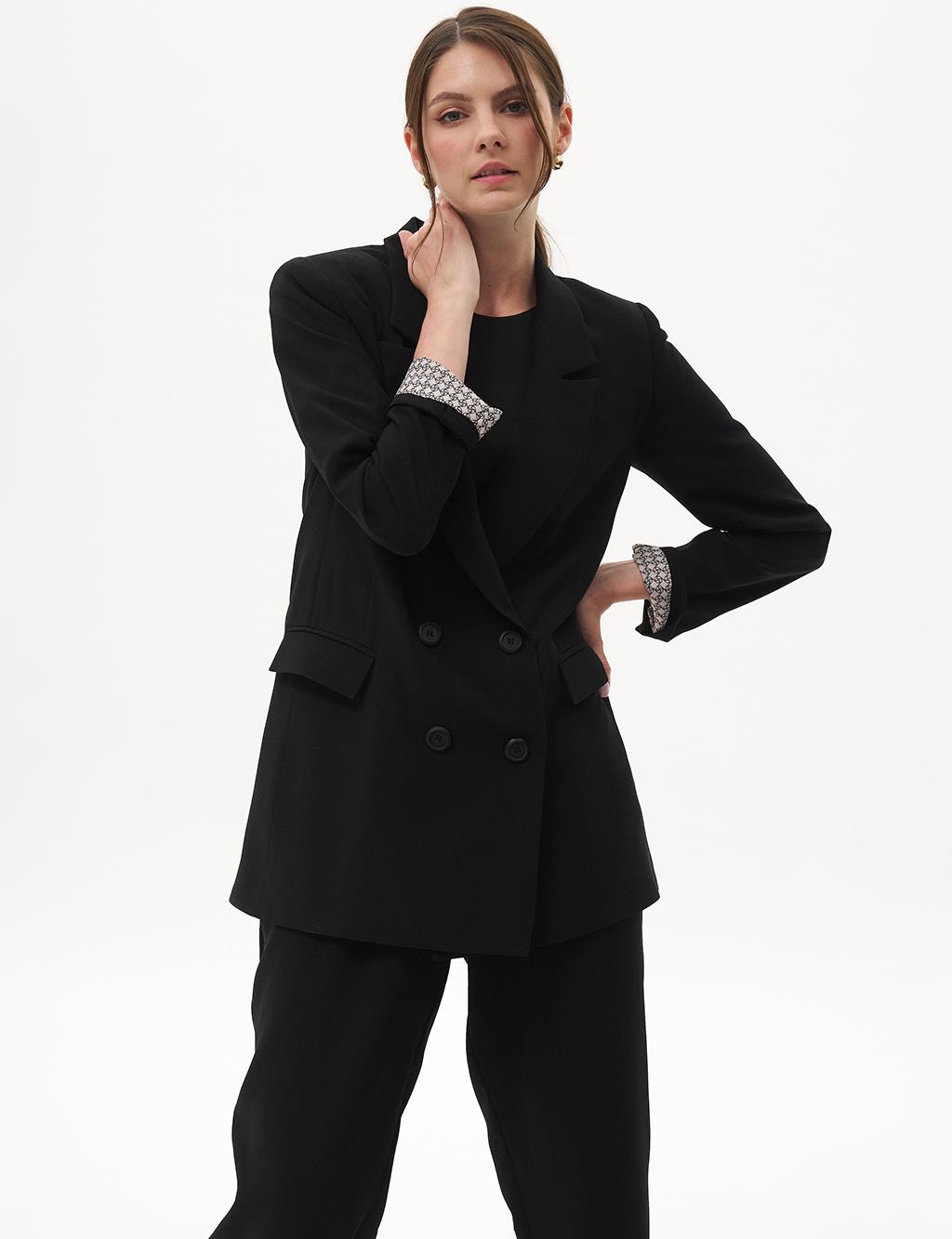 Cover Pocket Crepe Blazer Jacket Black