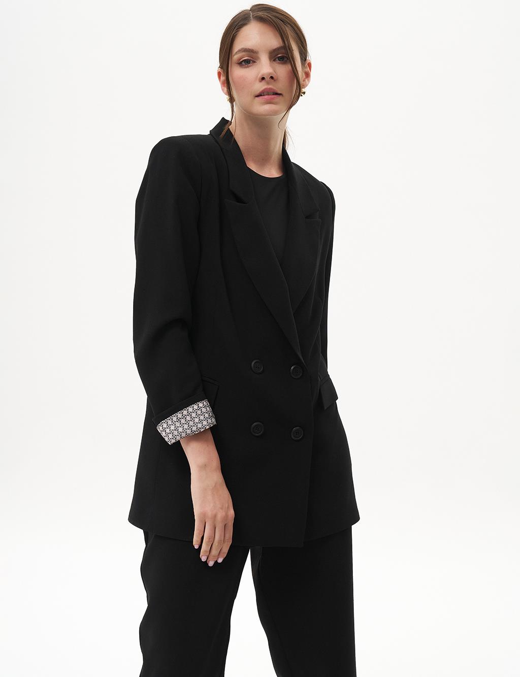 Cover Pocket Crepe Blazer Jacket Black