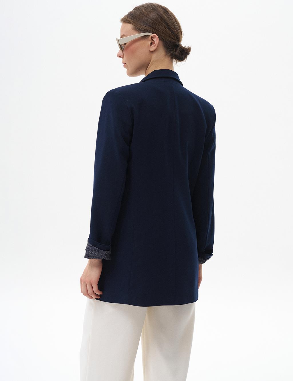 Cover Pocket Crepe Blazer Jacket Navy Blue