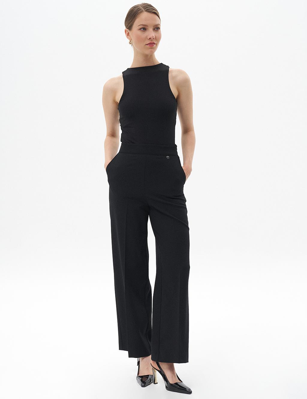 Wide Leg Trousers with Iron Traces Black