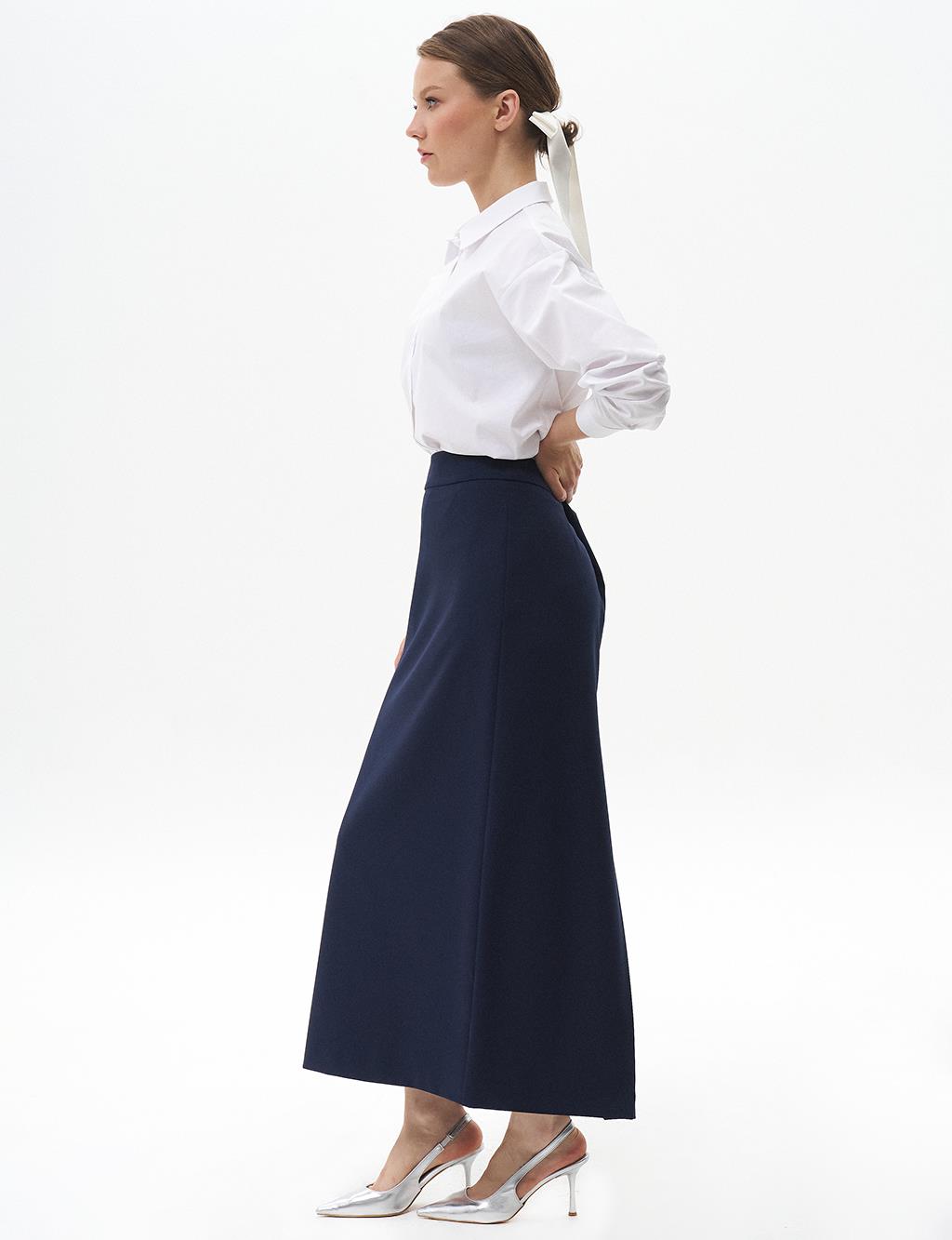 Skirt with Hidden Slit Detail Navy Blue