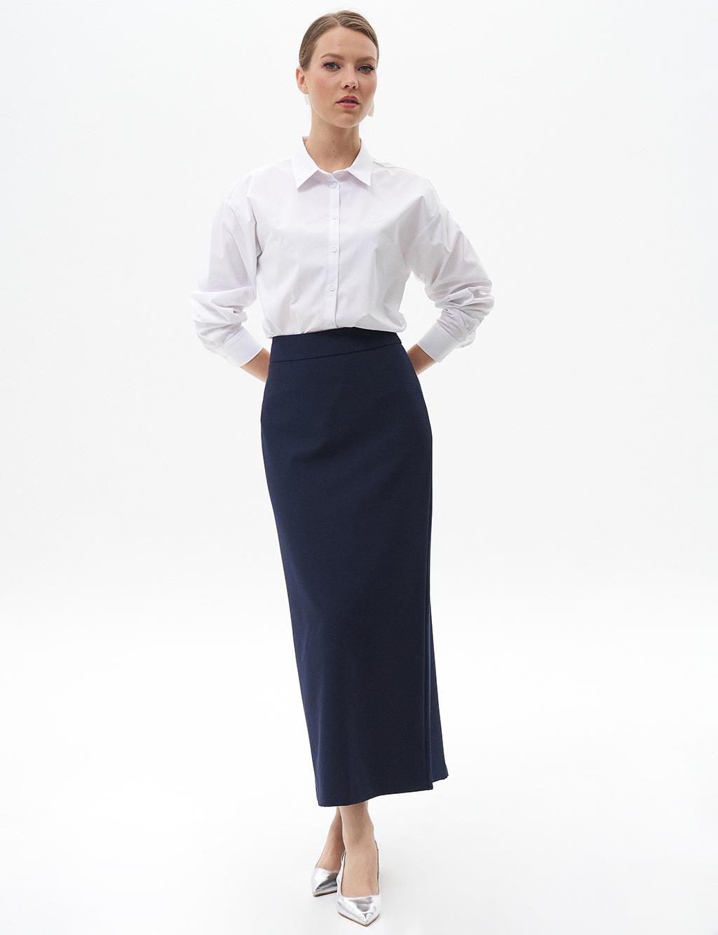 Skirt with Hidden Slit Detail Navy Blue