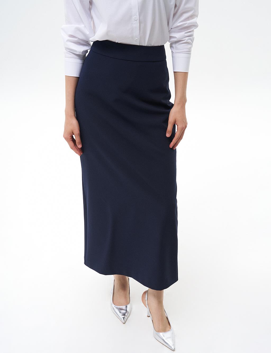 Skirt with Hidden Slit Detail Navy Blue