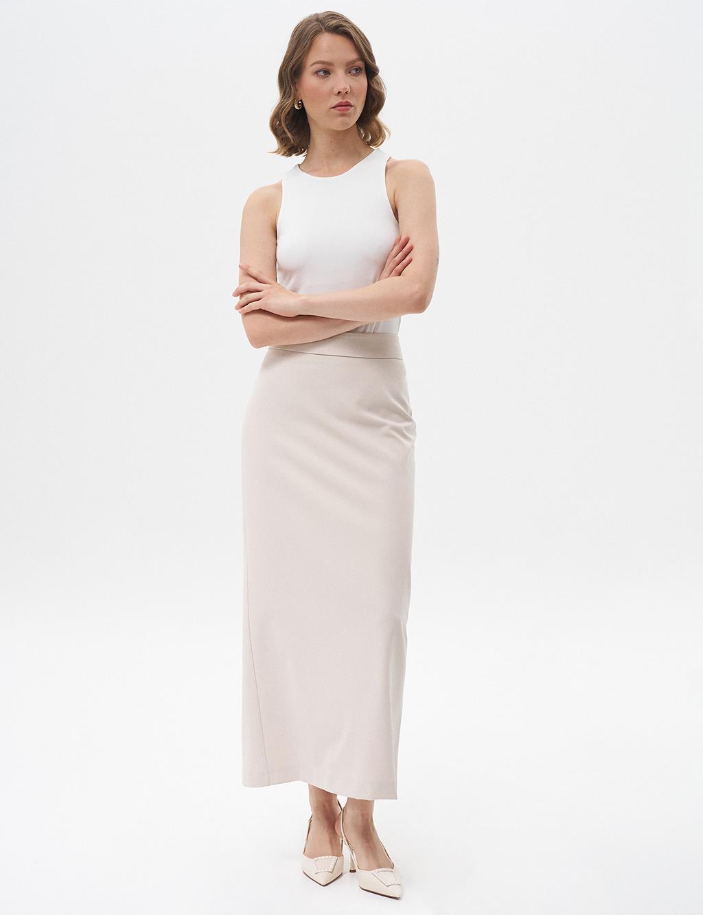 Skirt with Hidden Slit Detail Stone 