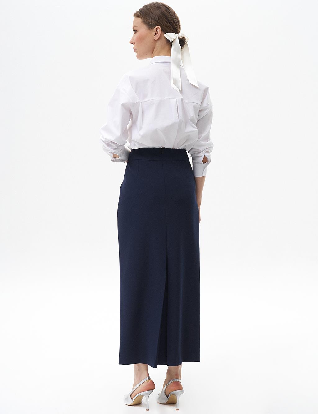 Skirt with Hidden Slit Detail Navy Blue