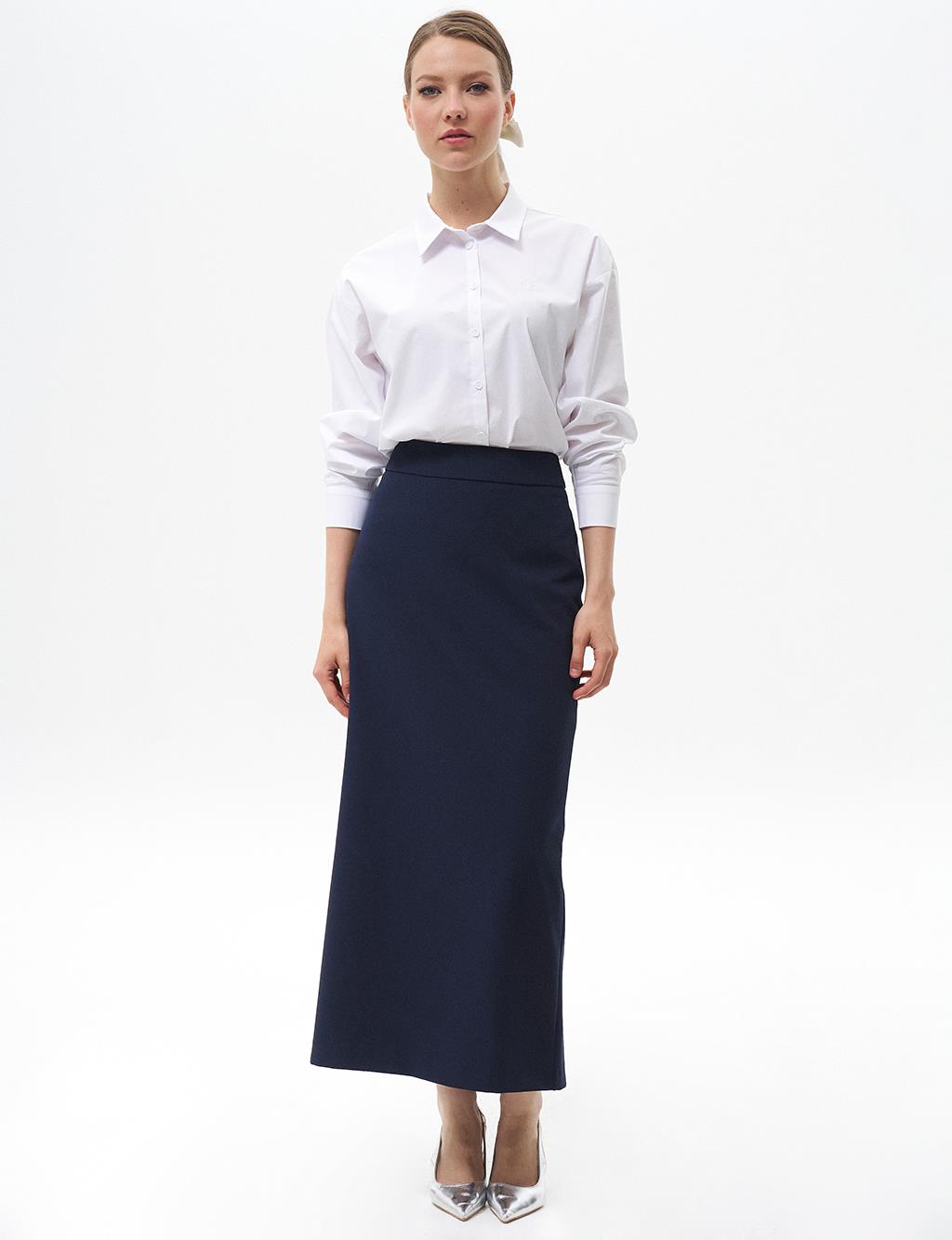 Skirt with Hidden Slit Detail Navy Blue