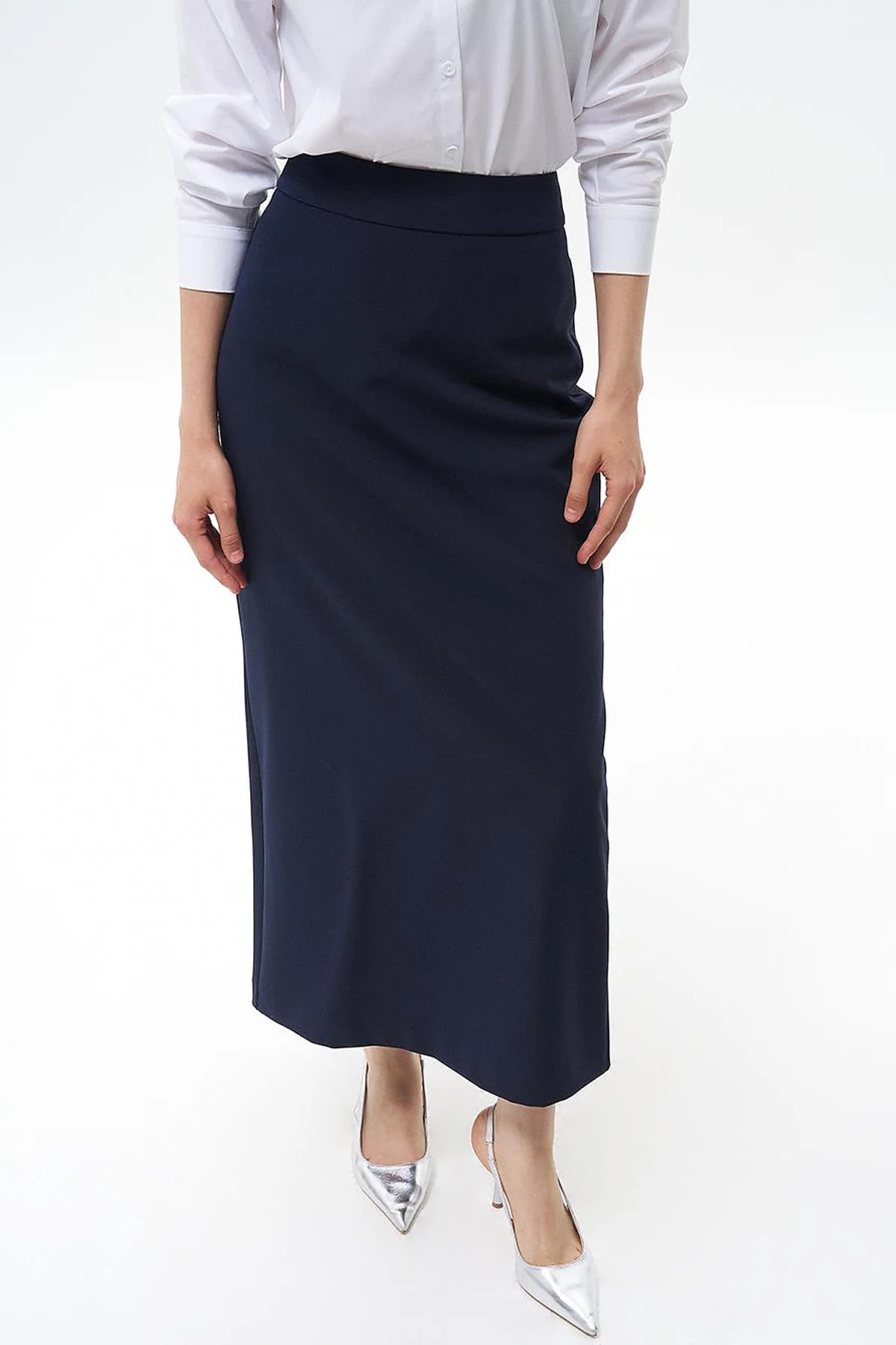 Skirt with Hidden Slit Detail Navy Blue