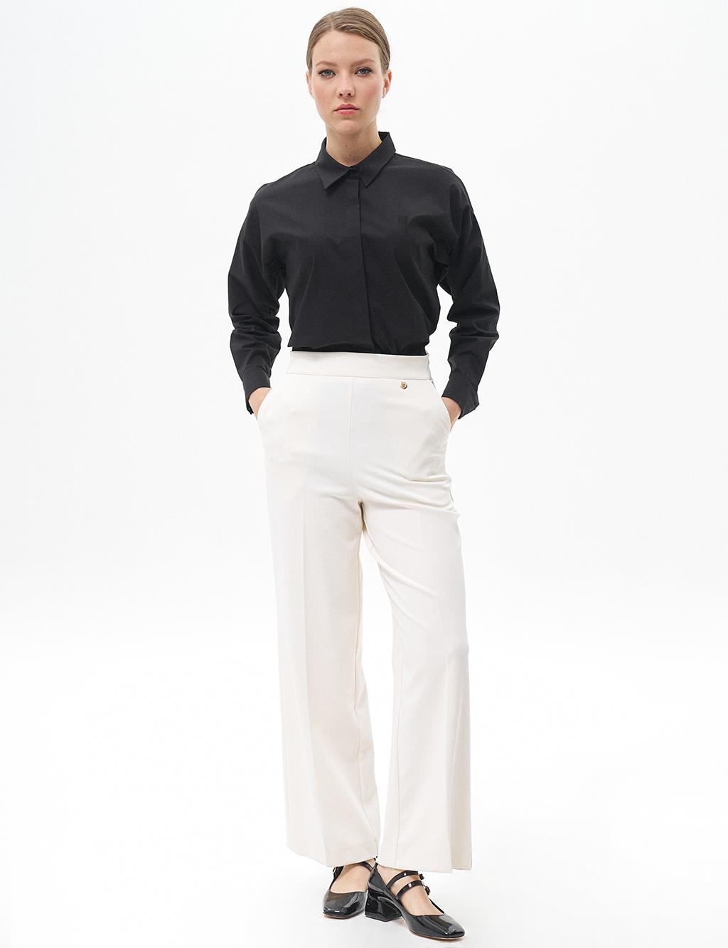 Wide Leg Trousers with Iron Traces Ecru