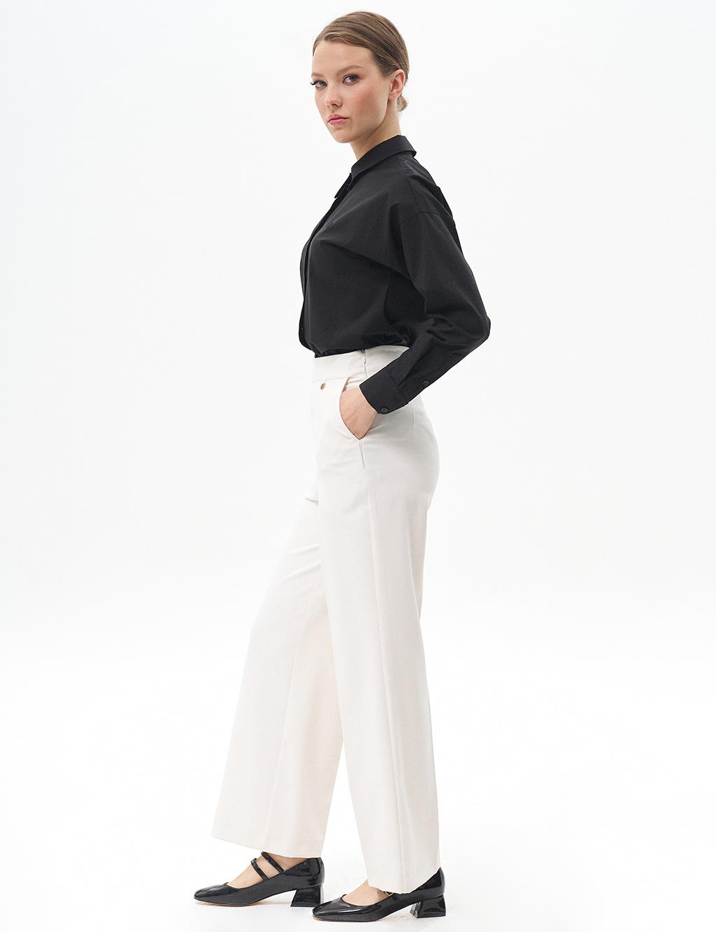 Wide Leg Trousers with Iron Traces Ecru
