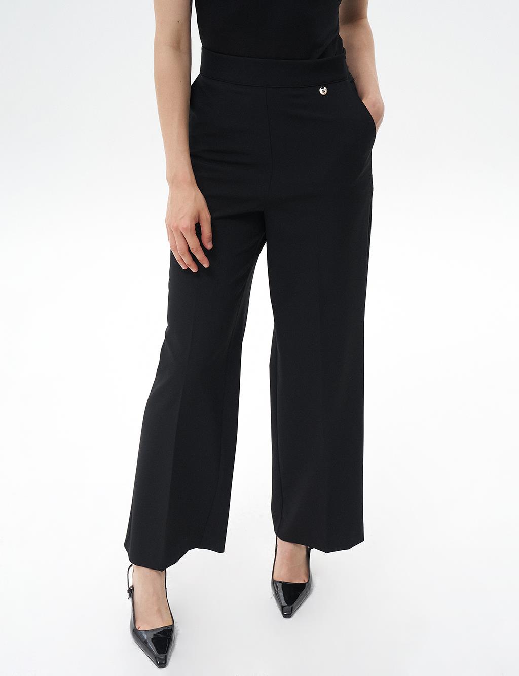 Wide Leg Trousers with Iron Traces Black