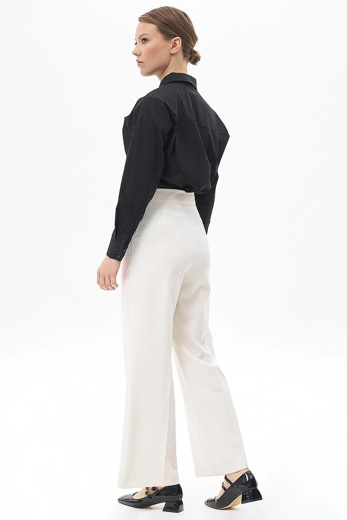 Pressed Crease Wide-Leg Pants Ecru