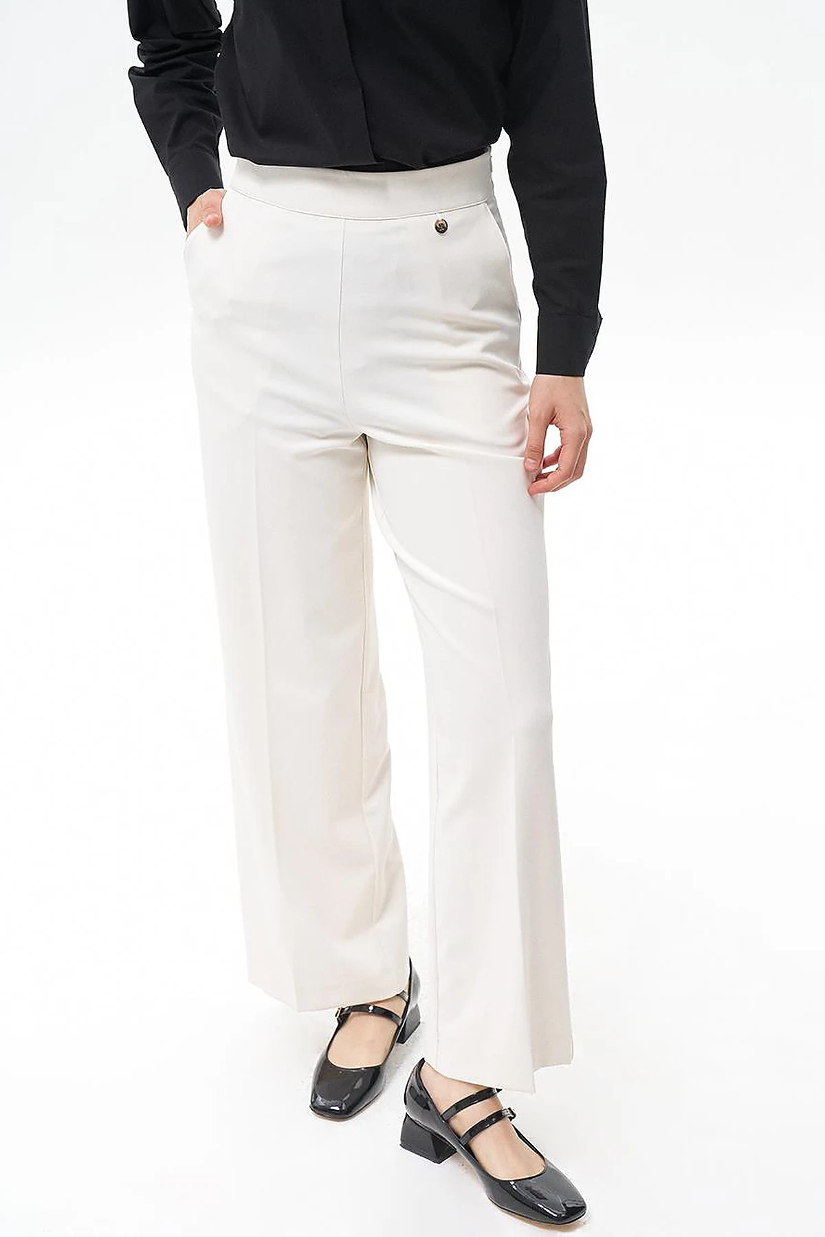 Pressed Crease Wide-Leg Pants Ecru