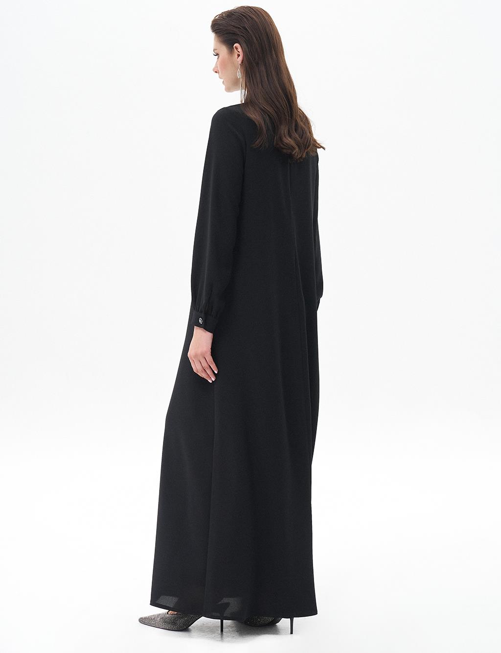 Ornamental Buttoned Abaya Black