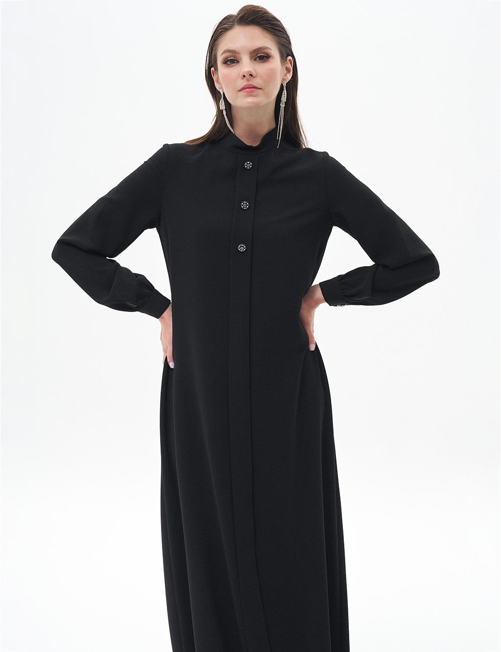 Ornamental Buttoned Abaya Black 