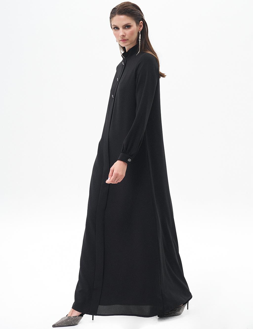 Ornamental Buttoned Abaya Black