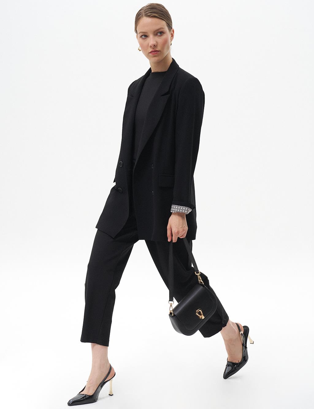 Cover Pocket Crepe Blazer Jacket Black