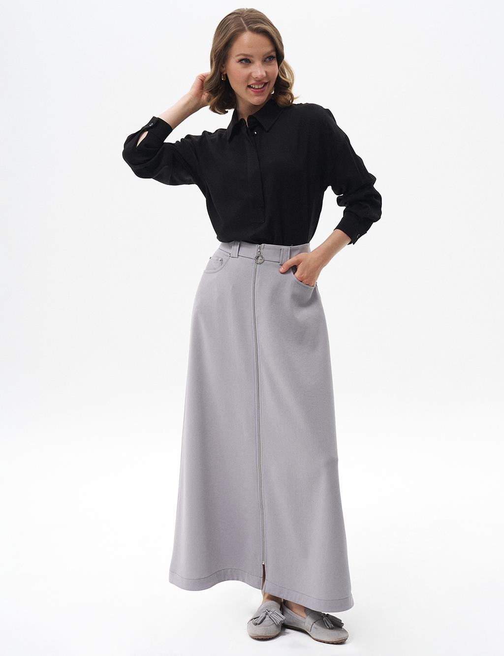 Metal Accessory Flared Skirt Gray