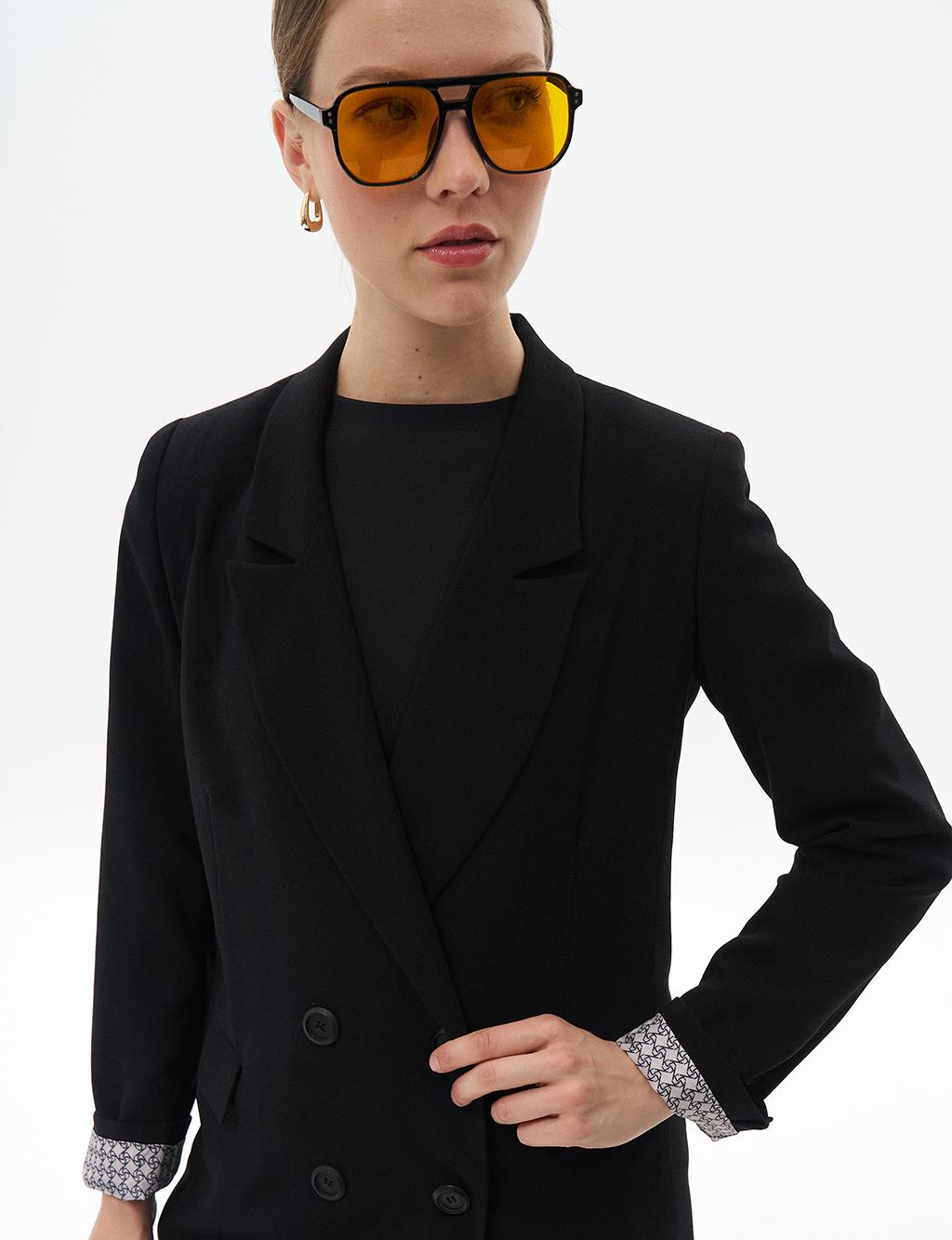 Cover Pocket Crepe Blazer Jacket Black